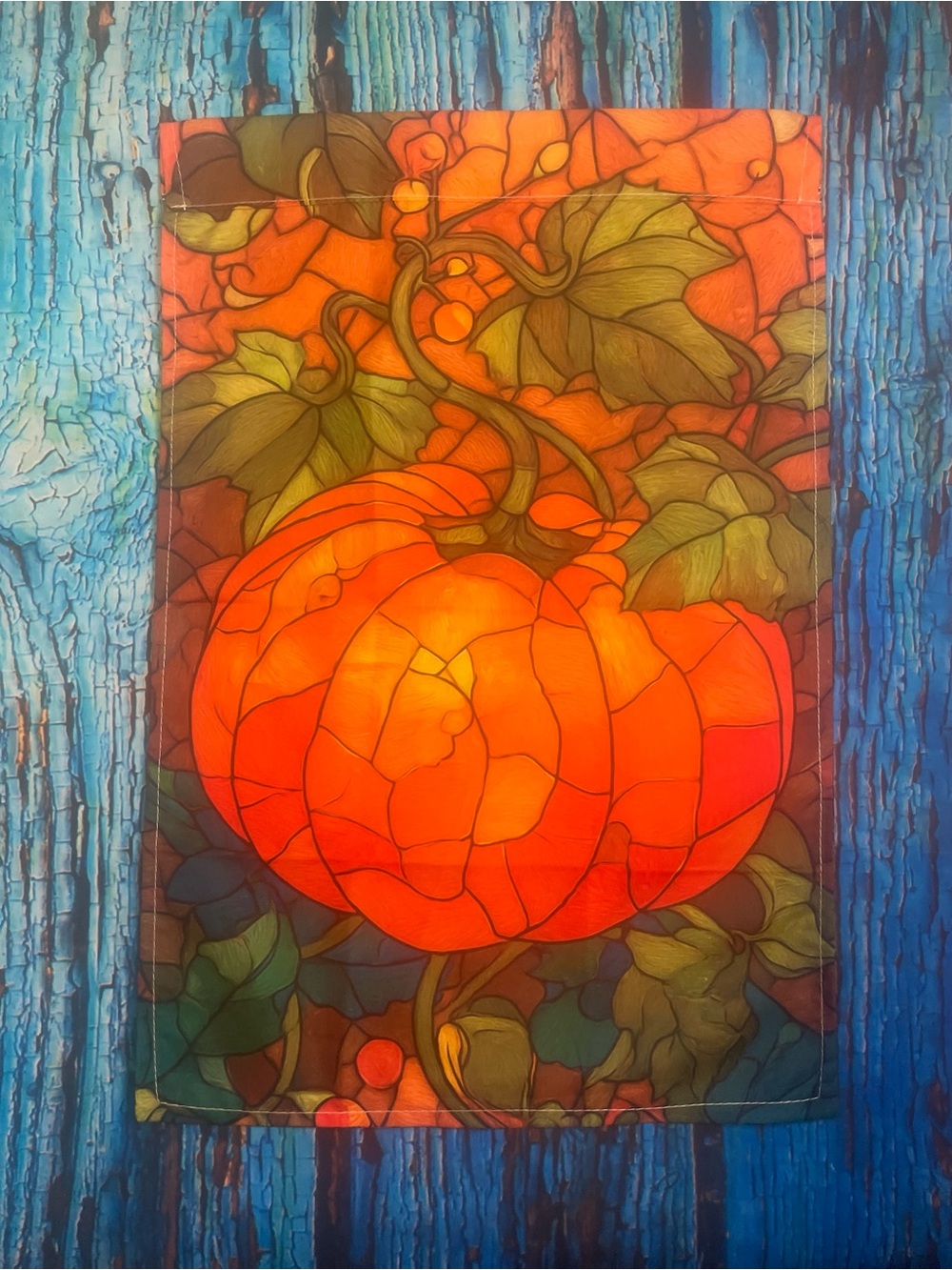 Autumn Pumpkin Stained-Glass Look Garden Flag